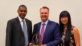 Ermias Kebreab, Frank and Qian Mitloehner at the World Food Prize. Frank was awarded the "Borlaug CAST Communication Award'