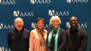 Pictured (L to R); Dr. Tony Shelton, Cornell University; Dr. Pamela Ronald, UC Davis; Dr. Alison Van Eenennaam, UC Davis; Nassib Mugwanya, Doctoral Student, NC State, Uganda